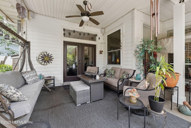 1208 Kyle Way S, Saint Johns, FL 32259 - view of patio / terrace featuring french doors, an outdoor hangout area, and ceiling fan