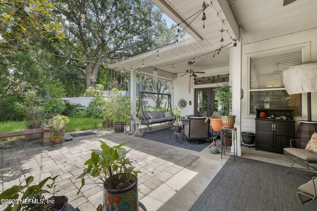 1208 Kyle Way S, Saint Johns, FL 32259 - view of patio / terrace featuring outdoor lounge area, a ceiling fan, and french doors