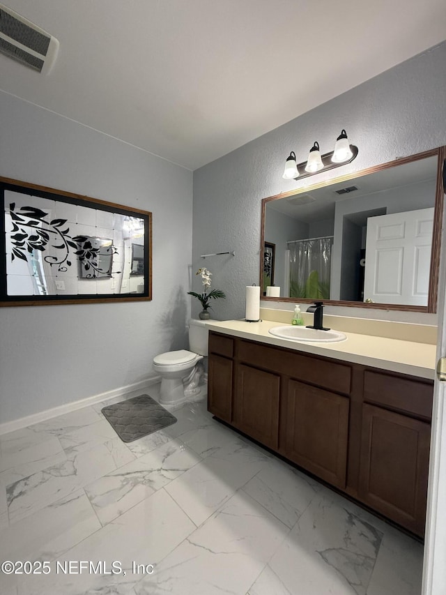 106 Sunrise Ct, Atlantic Beach, FL 32233 - bathroom with a textured wall, vanity, marble look tiles, and a shower with shower curtain