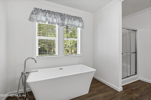2254 Stauffer Rd, Green Cove Springs, FL 32043 - full bathroom featuring ornamental molding, plenty of natural light, wood finished floors, and a soaking tub
