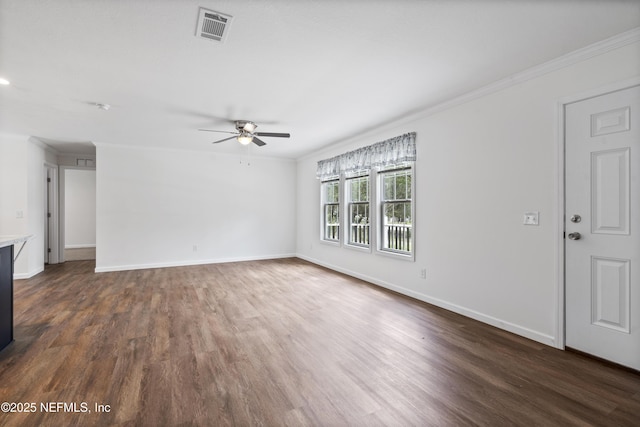 2254 Stauffer Rd, Green Cove Springs, FL 32043 - unfurnished living room with ceiling fan, ornamental molding, and dark wood-style floors