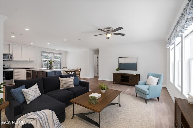 2254 Stauffer Rd, Green Cove Springs, FL 32043 - living room featuring wood finished floors, ceiling fan, and recessed lighting
