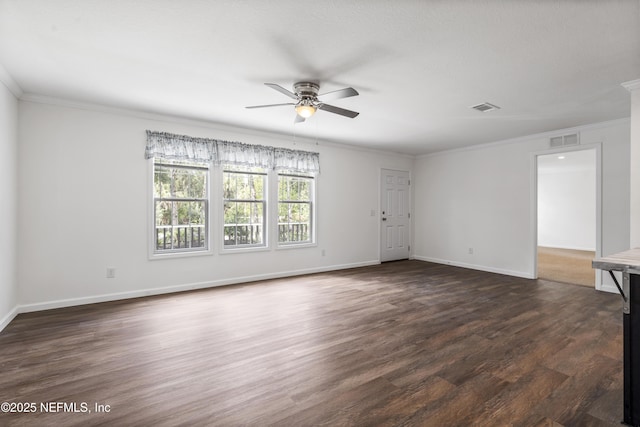 2254 Stauffer Rd, Green Cove Springs, FL 32043 - unfurnished room with a ceiling fan, ornamental molding, and dark wood-style flooring