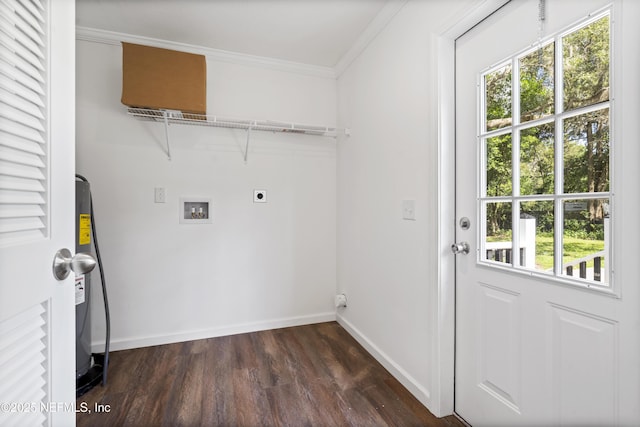 2254 Stauffer Rd, Green Cove Springs, FL 32043 - washroom with dark wood-type flooring, healthy amount of natural light, hookup for a washing machine, electric dryer hookup, and ornamental molding