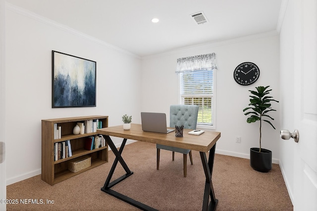 2254 Stauffer Rd, Green Cove Springs, FL 32043 - office area with carpet floors, ornamental molding, and recessed lighting