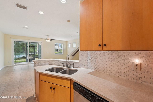3905 Buckthorne Dr Unit D, Orange Park, FL 32065 - kitchen with light countertops, tasteful backsplash, a ceiling fan, light tile patterned floors, and recessed lighting
