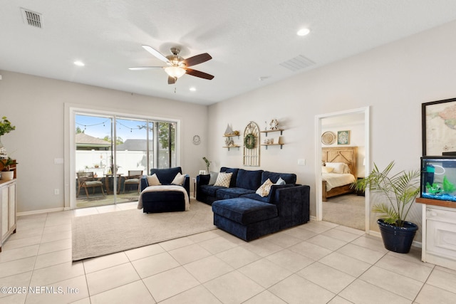 95212 Tanglewood Dr, Fernandina Beach, FL 32034 - living area with ceiling fan, light tile patterned floors, and recessed lighting