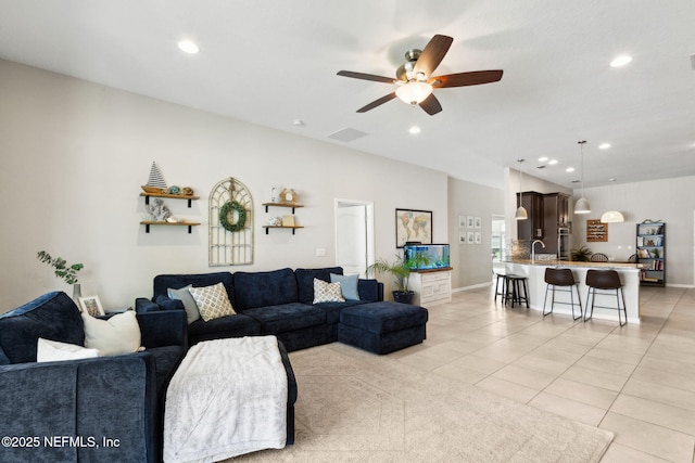 95212 Tanglewood Dr, Fernandina Beach, FL 32034 - living area with recessed lighting, light tile patterned floors, and ceiling fan