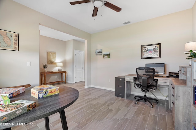 71 Ash Breeze Cv, Saint Augustine, FL 32095 - office area with a ceiling fan and light wood finished floors