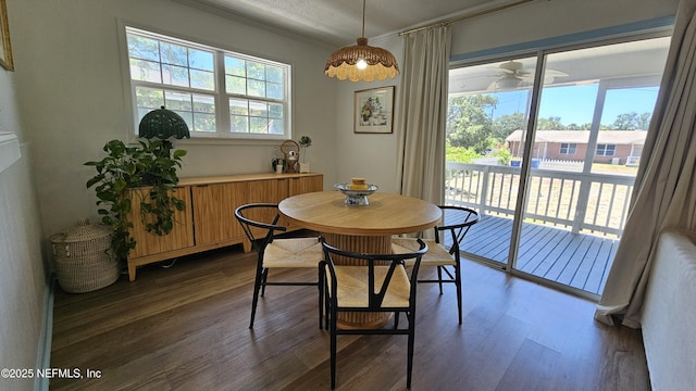 1319 Hickory St, Fernandina Beach, FL 32034 - dining space featuring dark wood-style flooring and ornamental molding
