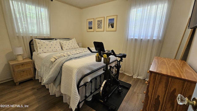 1319 Hickory St, Fernandina Beach, FL 32034 - bedroom with dark wood-style floors and ornamental molding