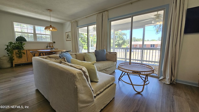 1319 Hickory St, Fernandina Beach, FL 32034 - living room with wood finished floors and a ceiling fan