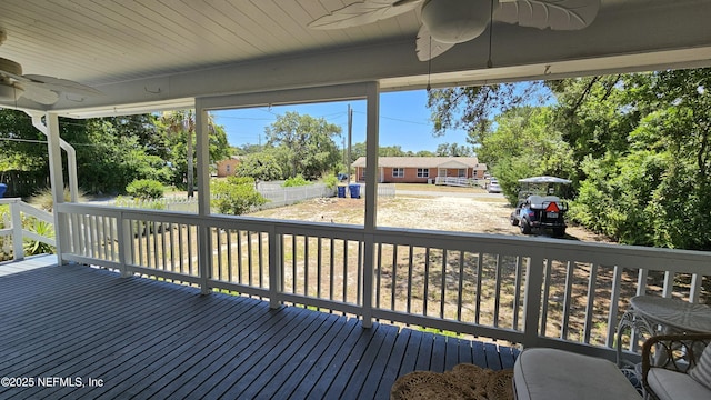 1319 Hickory St, Fernandina Beach, FL 32034 - deck featuring ceiling fan and a fenced backyard
