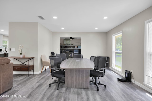 11707 Village Ln, Jacksonville, FL 32223 - home office with wood finished floors, recessed lighting, and a ceiling fan
