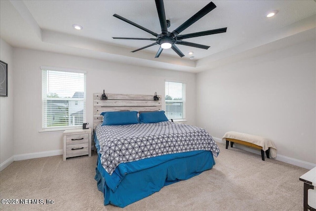 143 Dahlia Falls Dr, Saint Johns, FL 32259 - bedroom featuring carpet flooring, a raised ceiling, recessed lighting, and ceiling fan