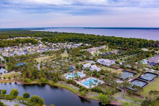 143 Dahlia Falls Dr, Saint Johns, FL 32259 - aerial view at dusk of a water view, view of pool, and a residential view