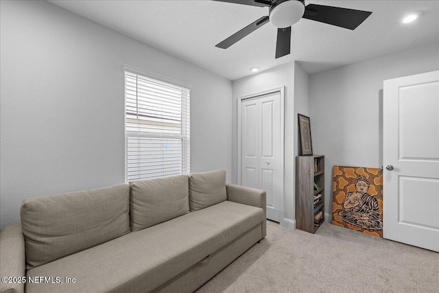143 Dahlia Falls Dr, Saint Johns, FL 32259 - living area featuring carpet flooring, a ceiling fan, and recessed lighting