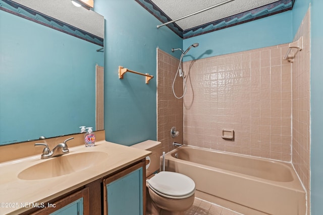 1083 Kings Rd, Neptune Beach, FL 32266 - bathroom with shower / bathtub combination, vanity, a textured ceiling, and tile patterned floors