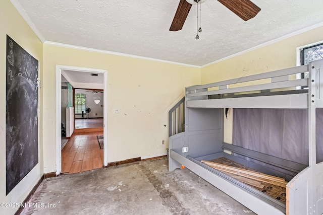 2259 Marlee Rd S, Jacksonville, FL 32259 - unfurnished bedroom with a textured ceiling, multiple windows, ornamental molding, and ceiling fan