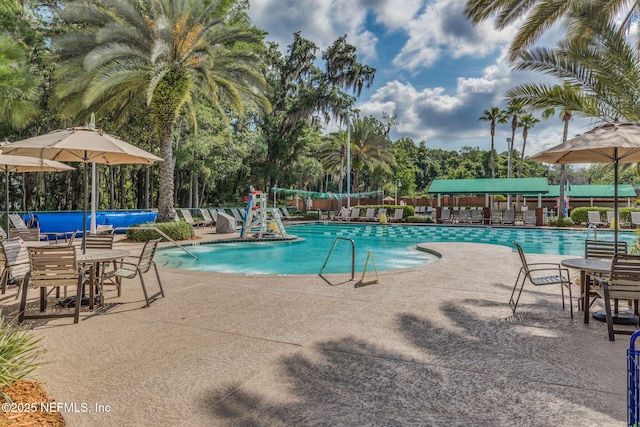 1994 Protection Pt, Fleming Island, FL 32003 - community pool with a patio area, a water slide, and view of scattered trees