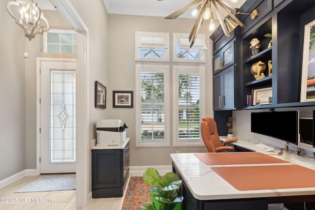 95196 Golden Glow Dr, Fernandina Beach, FL 32034 - home office featuring baseboards and a chandelier