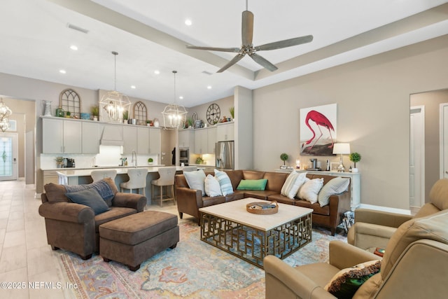 95196 Golden Glow Dr, Fernandina Beach, FL 32034 - living room featuring a chandelier, recessed lighting, and ceiling fan