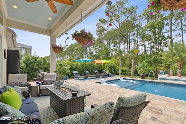 95196 Golden Glow Dr, Fernandina Beach, FL 32034 - swimming pool featuring an outdoor hangout area, a patio, and a ceiling fan