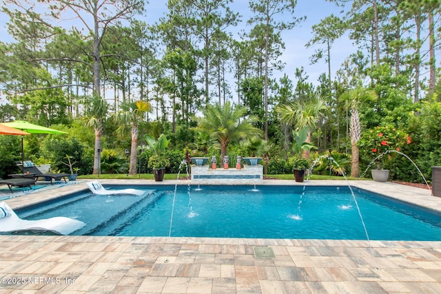 95196 Golden Glow Dr, Fernandina Beach, FL 32034 - outdoor pool with a patio area and view of wooded area