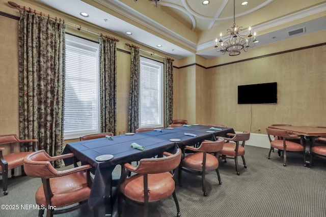95196 Golden Glow Dr, Fernandina Beach, FL 32034 - recreation room featuring carpet flooring, crown molding, a chandelier, and recessed lighting