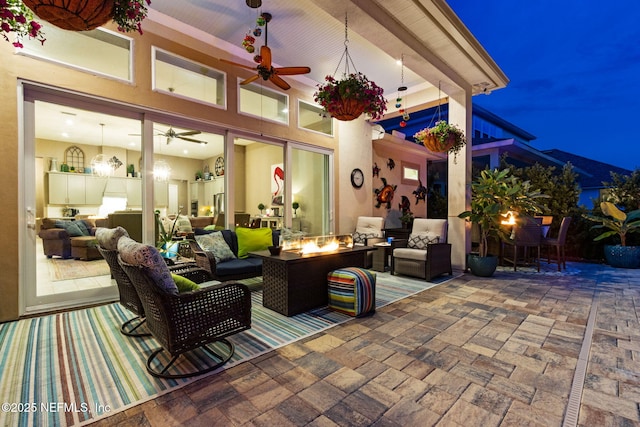 95196 Golden Glow Dr, Fernandina Beach, FL 32034 - view of patio / terrace with an outdoor living space with a fire pit and ceiling fan