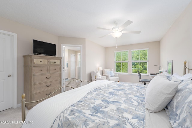 30 Yeti Ct, Saint Augustine, FL 32092 - bedroom featuring light carpet, a ceiling fan, and connected bathroom