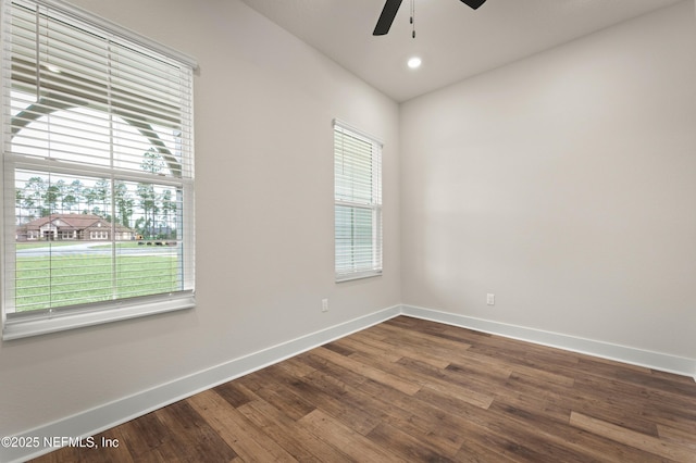 36258 Pitch Ln, Hilliard, FL 32046 - empty room featuring a ceiling fan, dark wood finished floors, and recessed lighting