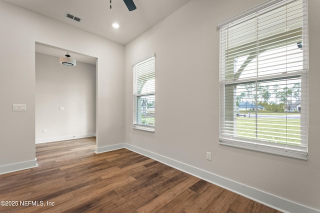 36258 Pitch Ln, Hilliard, FL 32046 - spare room featuring a ceiling fan, wood finished floors, and recessed lighting