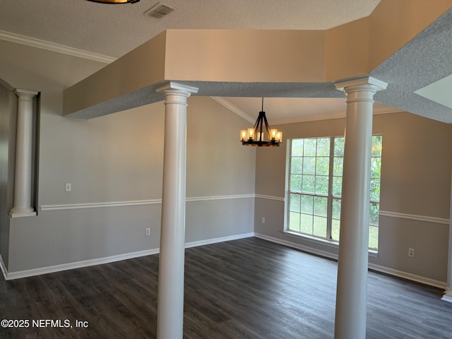 1032 Durbin Parke Dr, Jacksonville, FL 32259 - unfurnished dining area featuring dark wood finished floors, crown molding, a textured ceiling, and a chandelier