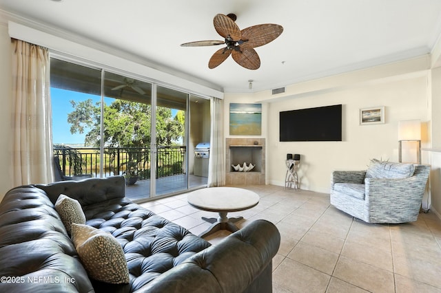 2201 Windjammer Ln, Saint Augustine, FL 32084 - living room with ceiling fan and tile patterned floors