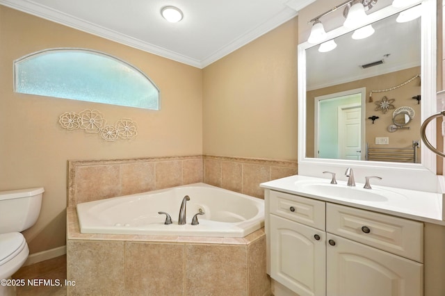 2201 Windjammer Ln, Saint Augustine, FL 32084 - full bath featuring a bath, vanity, ornamental molding, and tile patterned flooring
