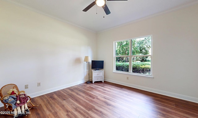1877 Medinah Ln, Green Cove Springs, FL 32043 - empty room with wood finished floors, a ceiling fan, and crown molding