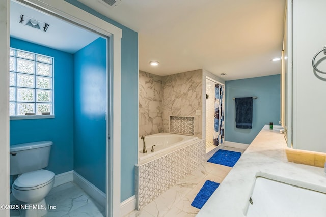 10268 Lake View Rd W, Jacksonville, FL 32225 - full bathroom featuring marble look tile flooring, a bath, recessed lighting, and double vanity