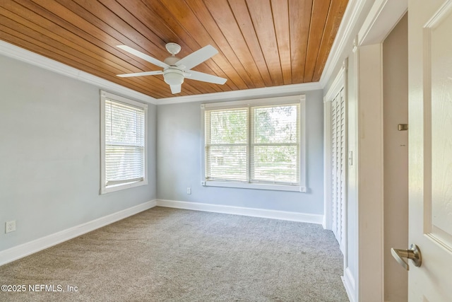 10268 Lake View Rd W, Jacksonville, FL 32225 - unfurnished room with wood ceiling, ornamental molding, healthy amount of natural light, carpet floors, and a ceiling fan