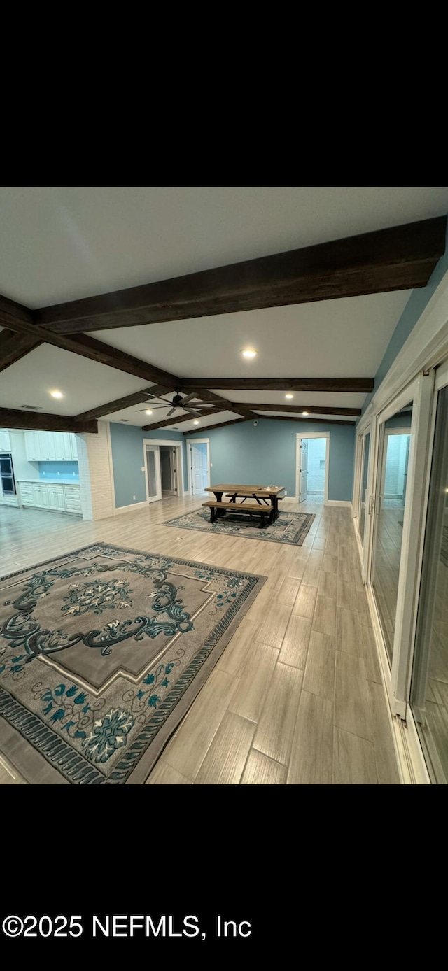 10268 Lake View Rd W, Jacksonville, FL 32225 - hallway with beamed ceiling, light wood-style flooring, and recessed lighting