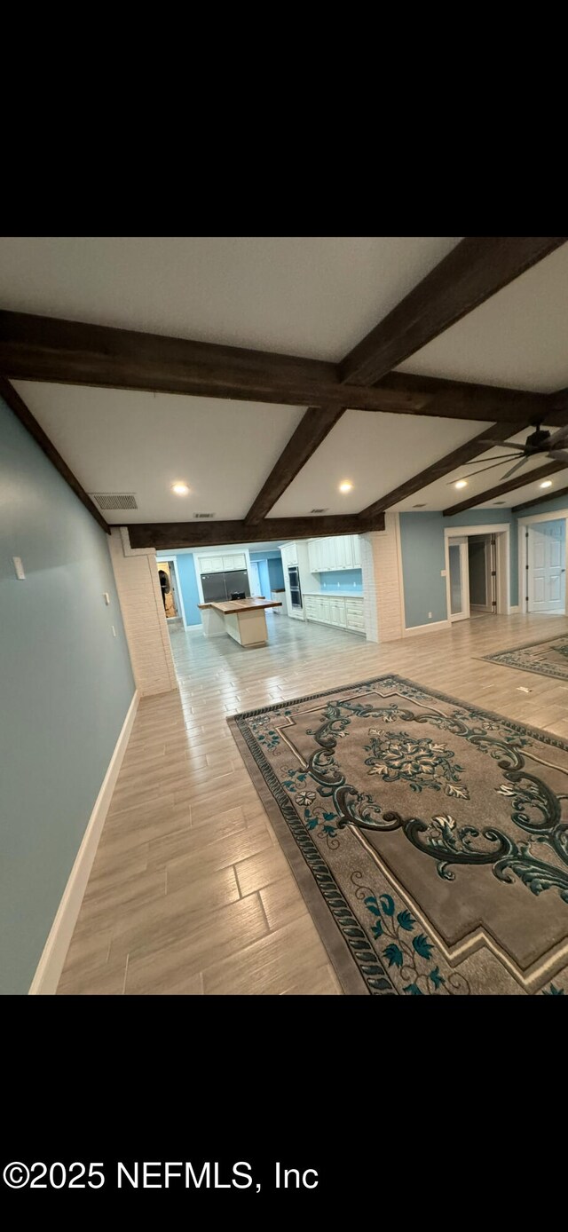 10268 Lake View Rd W, Jacksonville, FL 32225 - corridor with recessed lighting, beamed ceiling, light wood-style floors, and coffered ceiling