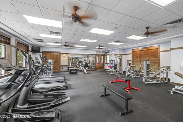 3299 Hidden Meadows Ct, Green Cove Springs, FL 32043 - gym featuring ceiling fan and a paneled ceiling