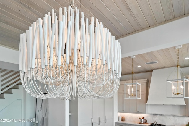 1509 Ocean Front, Neptune Beach, FL 32266 - detailed view of a chandelier, wooden ceiling, and premium range hood