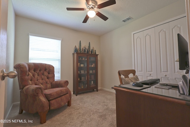 127 Colorado Springs Way, Saint Augustine, FL 32092 - office area with light colored carpet, a ceiling fan, and a textured ceiling