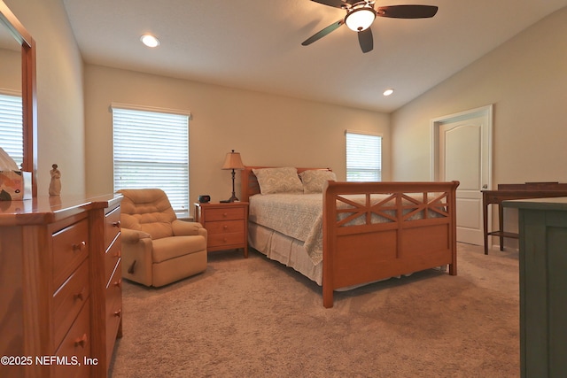 127 Colorado Springs Way, Saint Augustine, FL 32092 - carpeted bedroom featuring vaulted ceiling, recessed lighting, and a ceiling fan