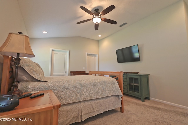 127 Colorado Springs Way, Saint Augustine, FL 32092 - carpeted bedroom featuring vaulted ceiling, recessed lighting, and ceiling fan
