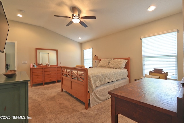 127 Colorado Springs Way, Saint Augustine, FL 32092 - bedroom with vaulted ceiling, light colored carpet, recessed lighting, and ceiling fan