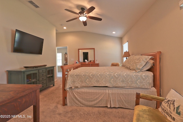 127 Colorado Springs Way, Saint Augustine, FL 32092 - bedroom featuring carpet floors, vaulted ceiling, recessed lighting, and a ceiling fan