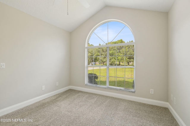 4804 Winton Cir, Saint Augustine, FL 32086 - carpeted empty room with vaulted ceiling and a ceiling fan