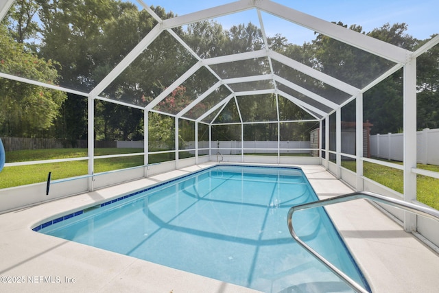4804 Winton Cir, Saint Augustine, FL 32086 - view of pool featuring a fenced backyard, a storage unit, a lanai, and a patio area